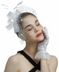 Kidukso Fascinators Hat Vintage 1930s Derby Mesh Veil Feathers White