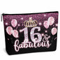 AWSICE Makeup Bag Black Pink 16 Fabulous Birthday Gift for Girls