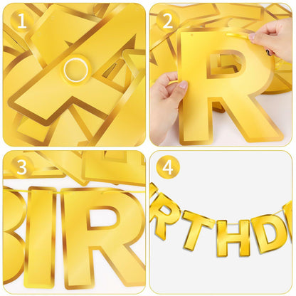 Gold Happy Birthday Banner Sign Garland Party Decoration Kids Baby Party