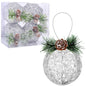 Christmas Ball Ornaments 4pc Silver Pinecone Rattan Thread String Decor