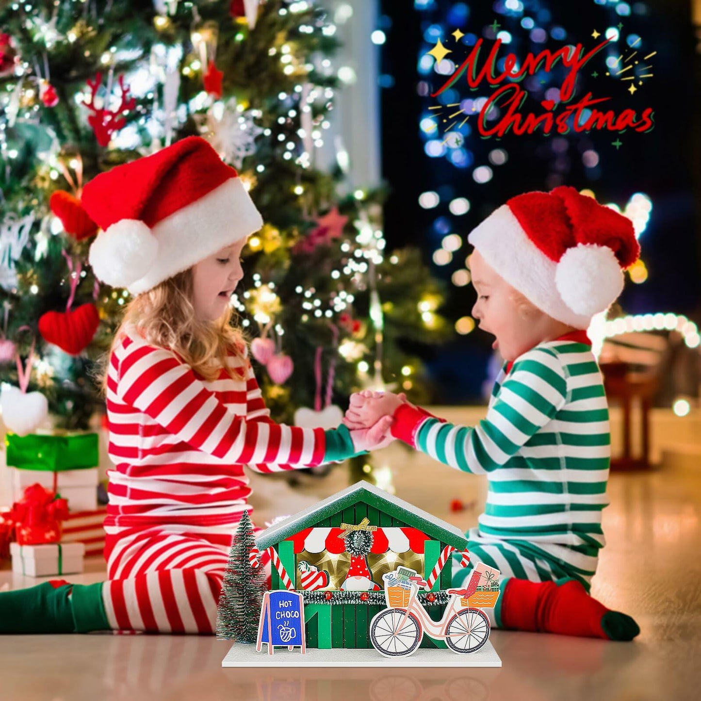 Zqoyn LED Lighted Christmas Village Set Indoor Table Decor Bicycle