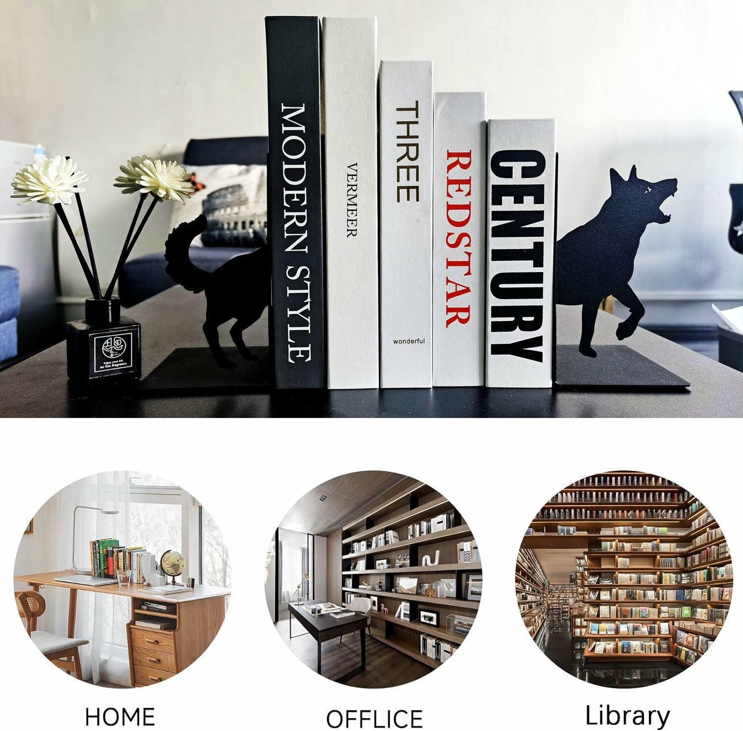 Black Dog Decorative Bookends for Shelves Dog Lover Gifts Office Decor