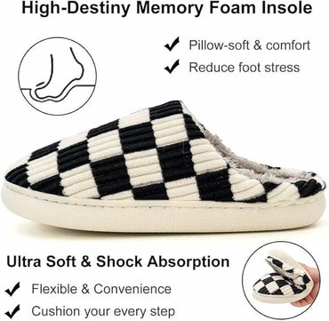 kissxiaoya Unisex Plaid Memory Foam House Slippers Black Size 6.5-7