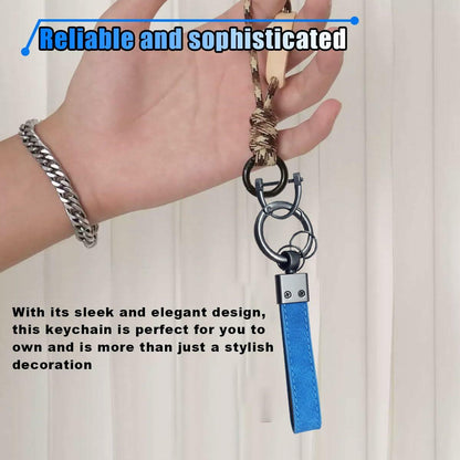 KITUREK Leather Car Fob Keychain 360° Rotatable Anti-lost D Ring Coffee