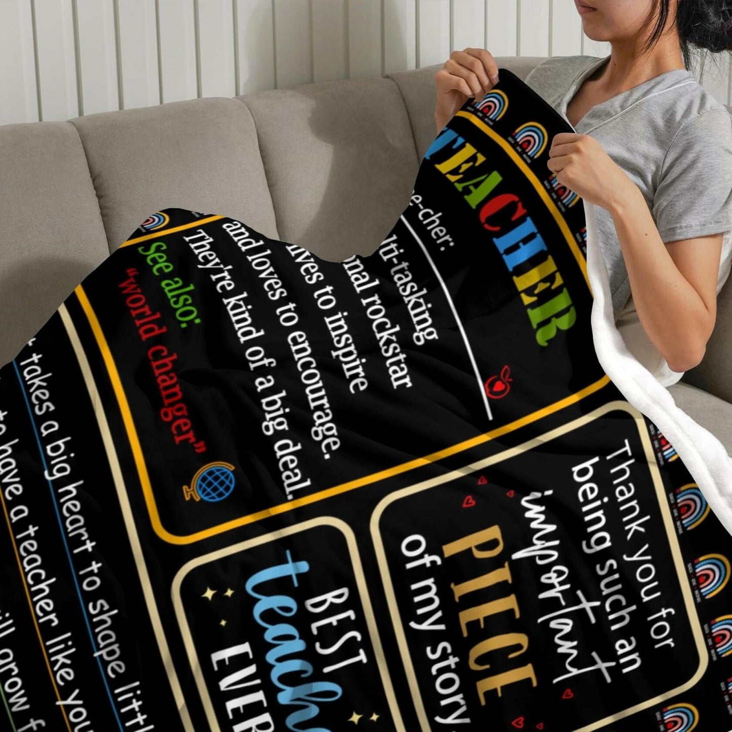 GEIFIN Flannel, Throw Blanket, Teacher Gifts, 60x80 inches, Black, Letter Print