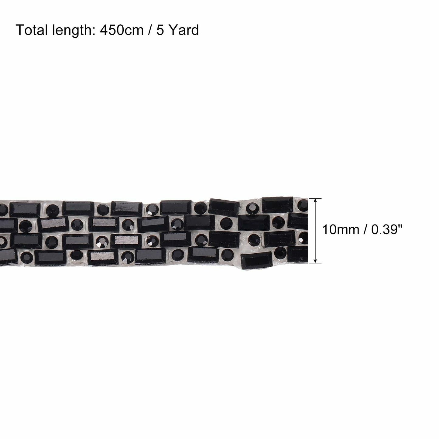 MECCANIXITY 10mm Self Adhesive Crystal Rhinestone Ribbon 5 Yards Black