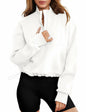 Womens Half Zip Pullover Sweatshirt White Fleece Crop Top with Pocket Size XL