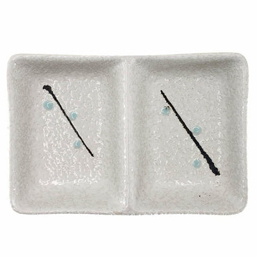 [Like New] Happy Sales HSSD-DBWB4 Dual Sauce Bowls Set of 4 White & Blue Cherry Blossom