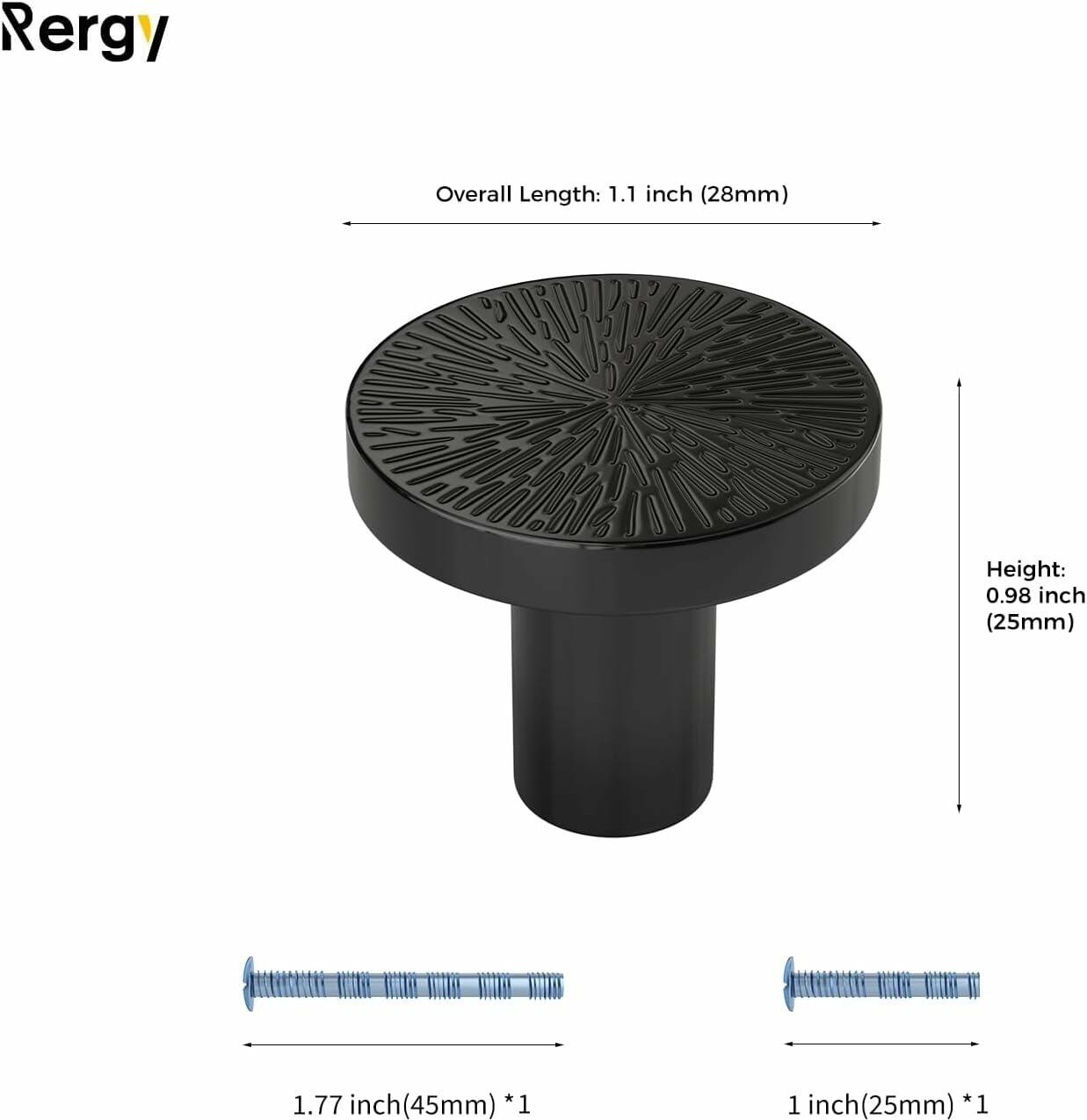 Rergy 10 Pack Zinc Alloy Black Drawer Knobs Kitchen Cabinet Pulls
