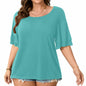 RWJ Women's Casual 3/4 Sleeve Crewneck Top Light Cyan Size L