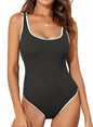 Aleumdr One Piece Swimsuit Women High Cut Tummy Control Ribbed Black Size S