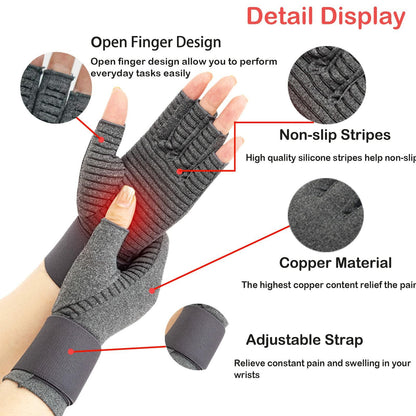VigorGlove Copper Fit Arthritis Gloves Adjustable Belt Anti-Slip Black 2 Pairs M