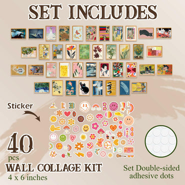 365DoRoTeYa Colorful Boho Wall Art Prints 40PCS Vintage Cottagecore Decor