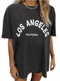 CSDAJIO Vintage Oversized Graphic Tee Women LA Puff Print Grey Size XL