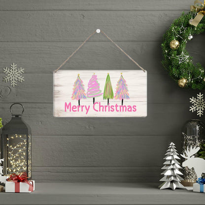 Christmas Decorations Merry Xmas Tree Decor Pink 12x6 inches