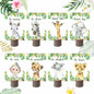 16Pcs Pink Jungle Safari Baby Shower Centerpieces with Wooden Stands