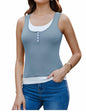 GRACE KARIN Knit Sleeveless Henley Tank Top Square Neck Sweater Vest Grey Size L