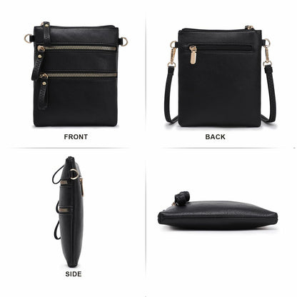 AMELIE GALANTI Small Vegan Crossbody Purse Bag Triple Zipper Black