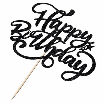 [Like_new] Crseniny Happy Birthday Cake Topper Black Glitter Party Decoration Black