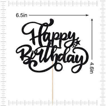 [Like_new] Crseniny Happy Birthday Cake Topper Black Glitter Party Decoration Black