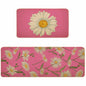Spring Kitchen Mats Set of 2 Floral Daisy Rugs Pink 17x29 & 17x47 Inch