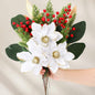 24 Pcs Artificial Christmas Magnolia Pine Berry Stems Red Glitter