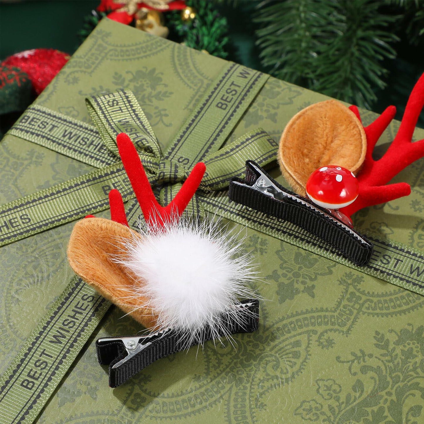 Beaupretty Christmas Deer Antler Hair Clips 4 Pairs Holiday Barrettes
