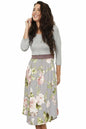 Eloges Women's Floral Midi Dress 3/4 Sleeve Contrast Waistband Grey/Mocha Size S
