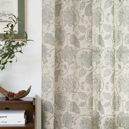 [Like_new] jinchan Linen Curtains Gray Floral Paisley 63in Length 2 Panels