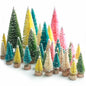 DomeStar 45PCS Mini Christmas Sisal Trees Colorful Frosted with Wood Base