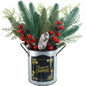Winlyn Christmas Floral Arrangement Pinecone Red Berry Galvanized Pot 12.4"