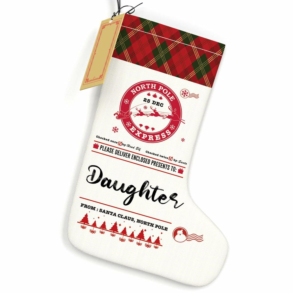 HEWBE Burlap Christmas Stocking Rustic Hanging Xmas Decoration Daughter Gift