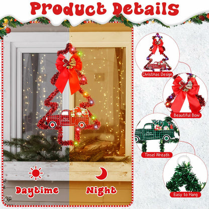 Liliful 2 Pcs LED Christmas Tree Lights with Red Green Tinsel Xmas Decor