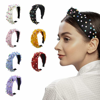 SMYAXUNW Colorful Pearl Knotted Hairband Turban Hair Accessories for Women