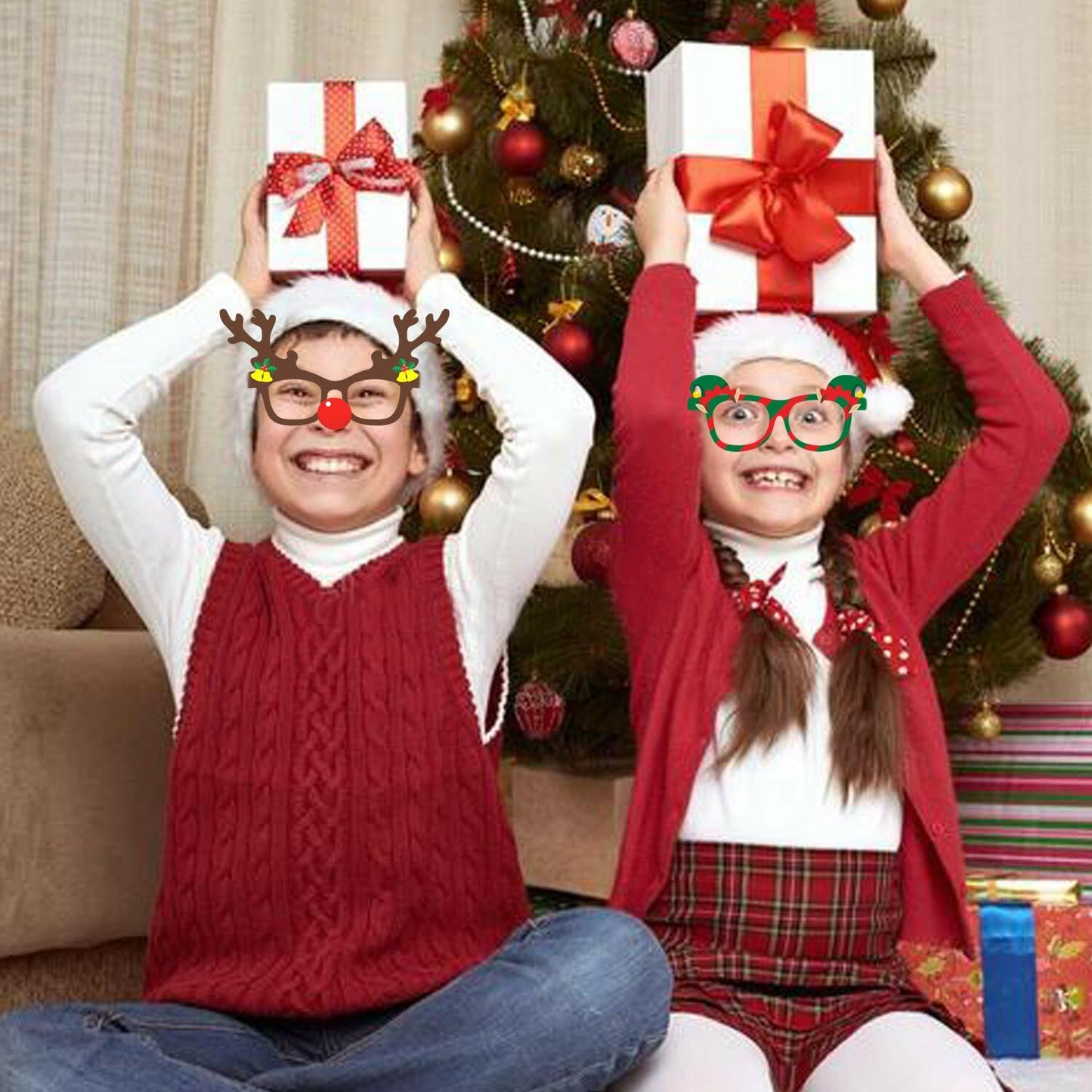 [Like New] HOWAF 27pcs Christmas Paper Glasses Santa Snowman Gingerbread Kids