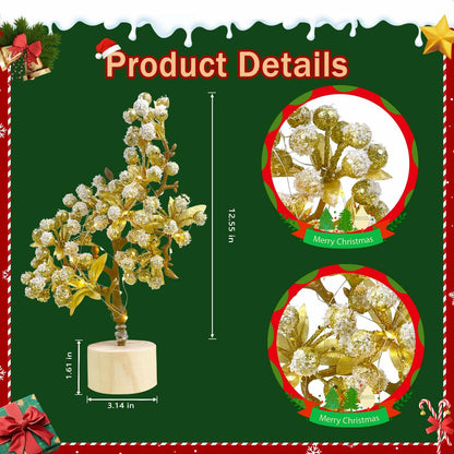COTOSEY 12" Mini Christmas Red Berries Tree with Light Red Xmas Decor