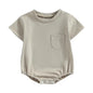 Baby Bubble Romper Solid Color Short Sleeve Bodysuit Khaki Size 0-3M