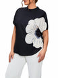 Verdusa Women's Plus Size Floral Mock Neck Keyhole Tee Black White Size 2XL