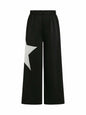 RoseSeek Girl's Wide Leg Star Print Sweatpants High Waist Black Size 12Y
