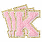3Pcs Chenille Letter Patches Iron-On Pink 2 Inch Glitter Alphabet K