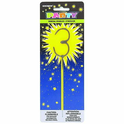 Unique Industries Number 3 Sparkler Flame Cake Candle 7" Gold Wax