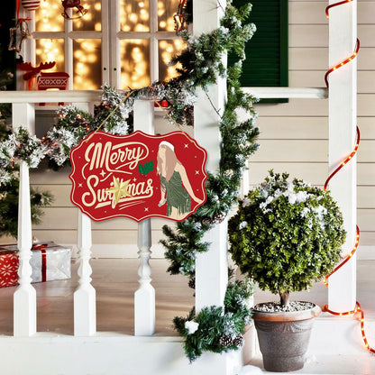 Funny Christmas Wood Door Sign Holiday Decor Welcome Front Door Hanging