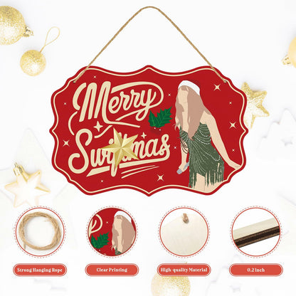 Funny Christmas Wood Door Sign Holiday Decor Welcome Front Door Hanging