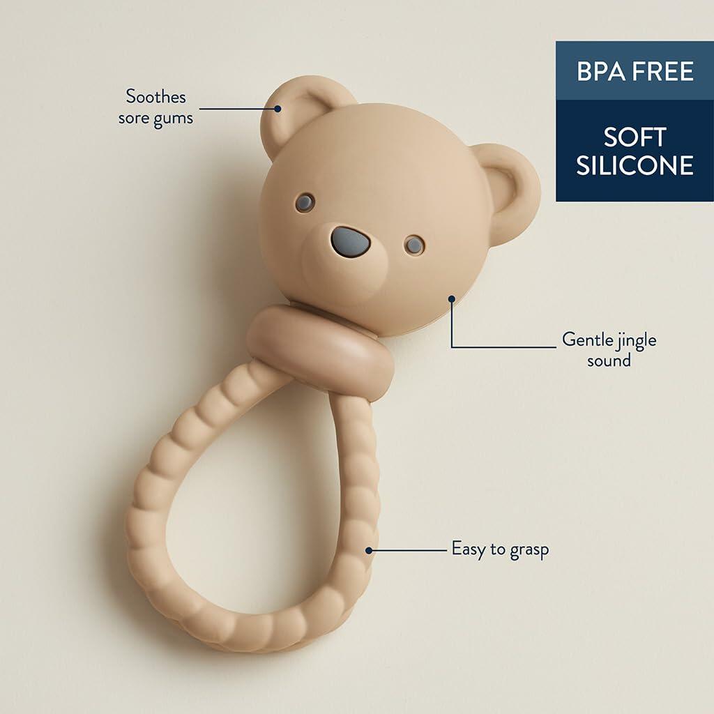 Itzy Ritzy Silicone Rattle Toy Bear Soft Jingle Handle 3+ Months