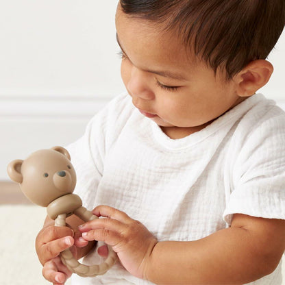 Itzy Ritzy Silicone Rattle Toy Bear Soft Jingle Handle 3+ Months