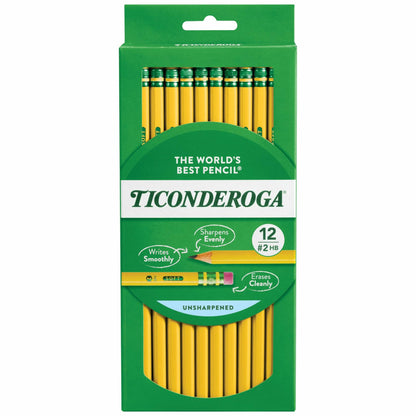 Ticonderoga Wood-Cased Pencils Unsharpened 2 HB Soft Yellow 12 Count