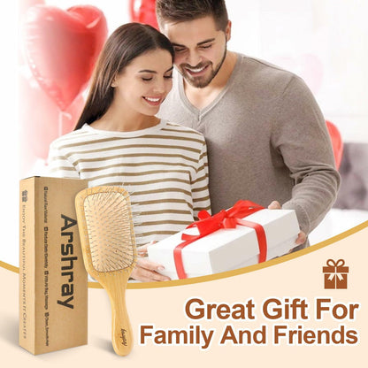 Arshray Bamboo Paddle Hair Brush Stainless Steel Teeth All Hair Types