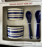 [Like New] White Ceramic Dessert Bowl Set Blue White Striped Chip Pattern