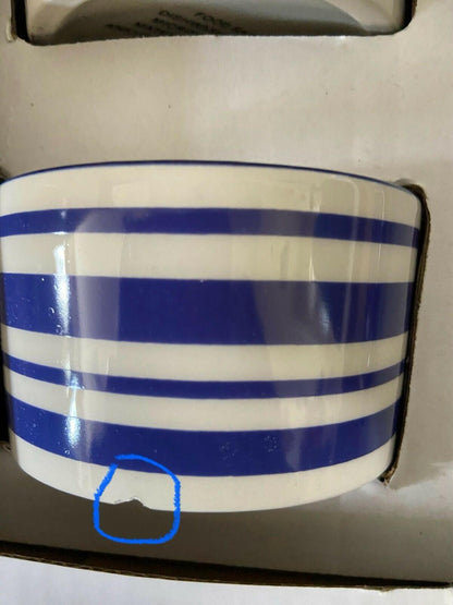 [Like New] White Ceramic Dessert Bowl Set Blue White Striped Chip Pattern