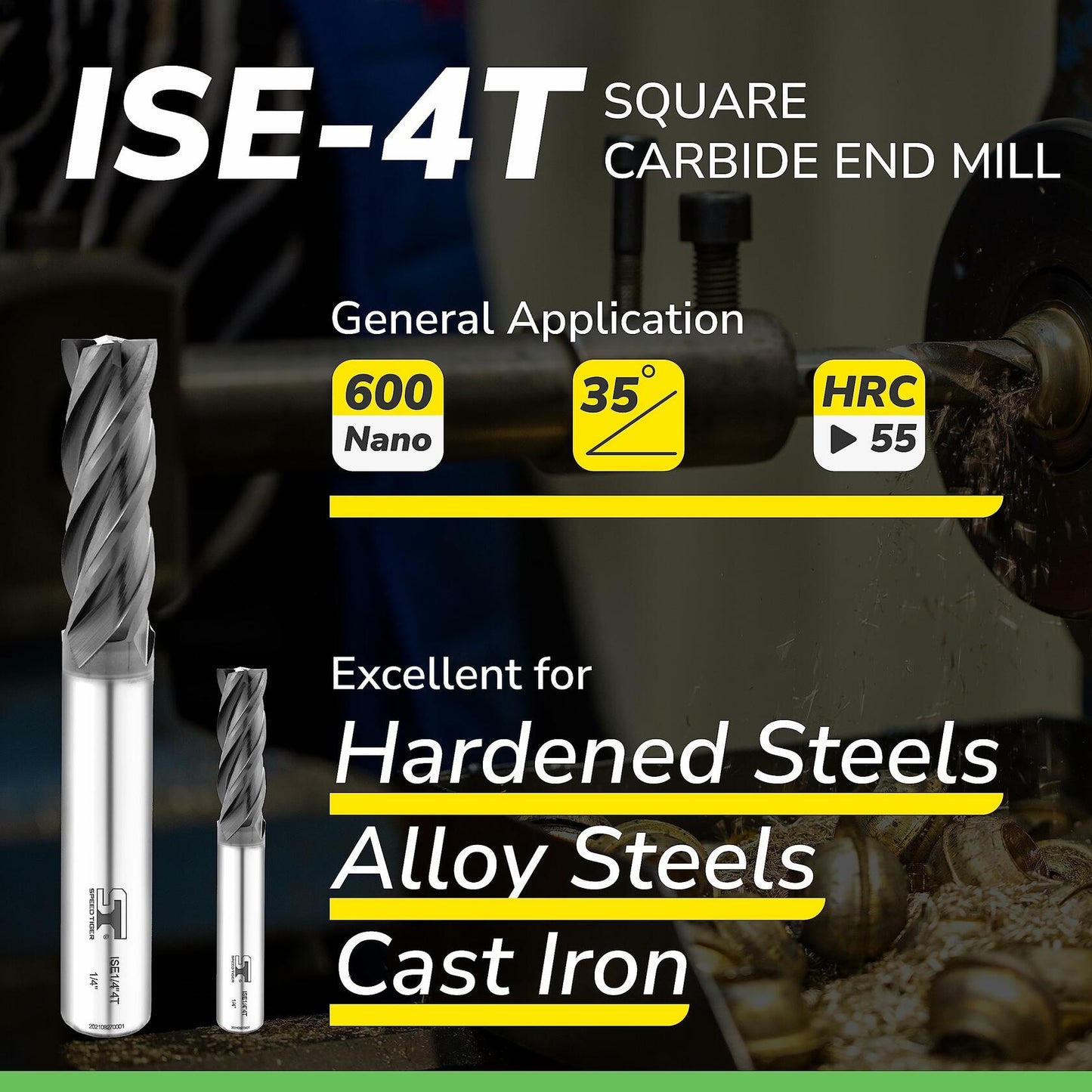 SPEED TIGER ISE Carbide End Mill 1/8" 4 Flute Square Nose AlTiBN Coated 5-Pack